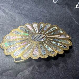 Vintage Brass Shell Inlay Belt Buckle
